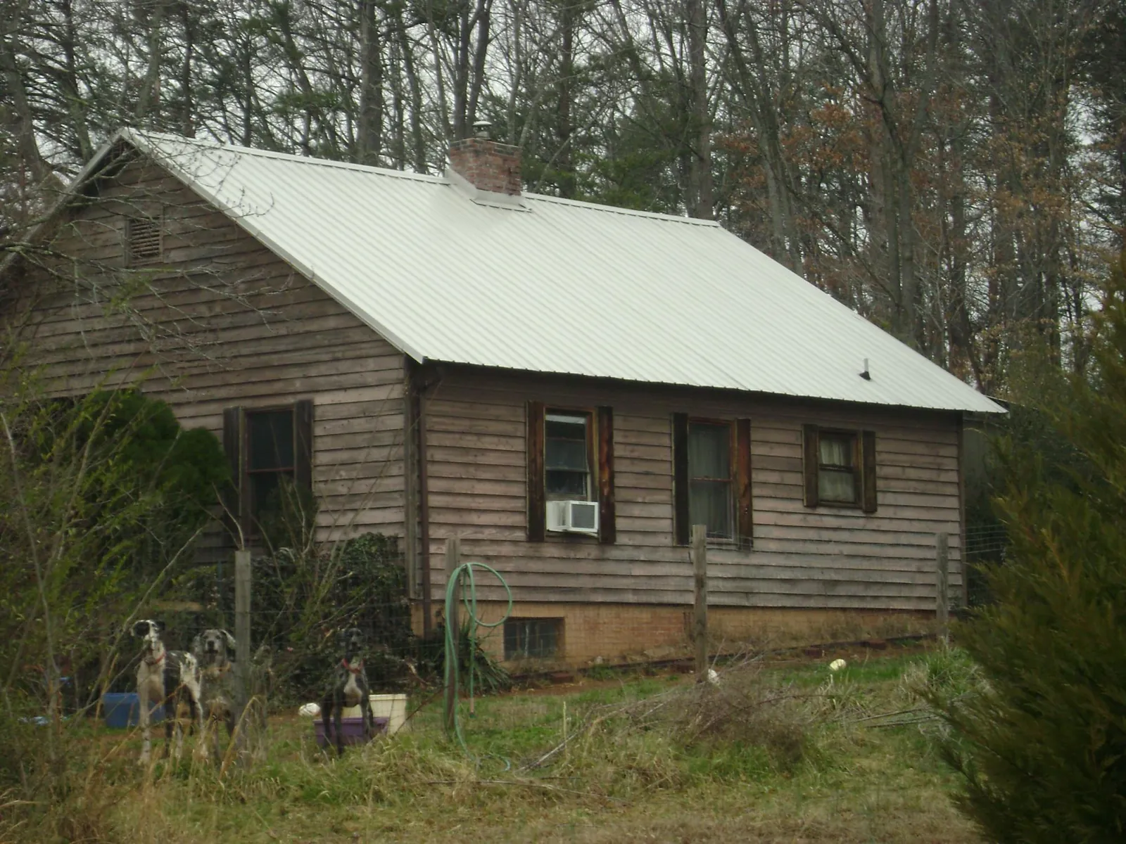 White metal roof on an old wood sided farmhouse, from a Asphalt Shingle Roof Repair job in Altoona